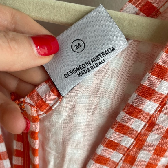 RUE STIIC Kamila midi dress in fire orange check - Picture 5 of 6